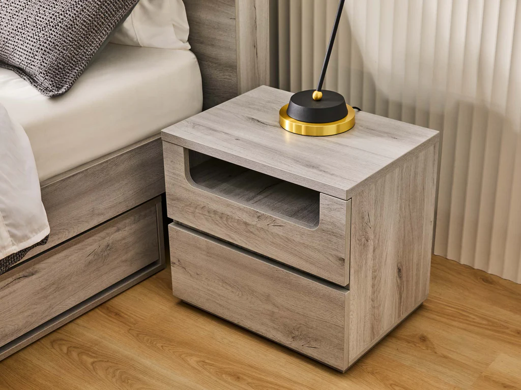 Panama Bedside Table 2 Drawer - Washed Grey
