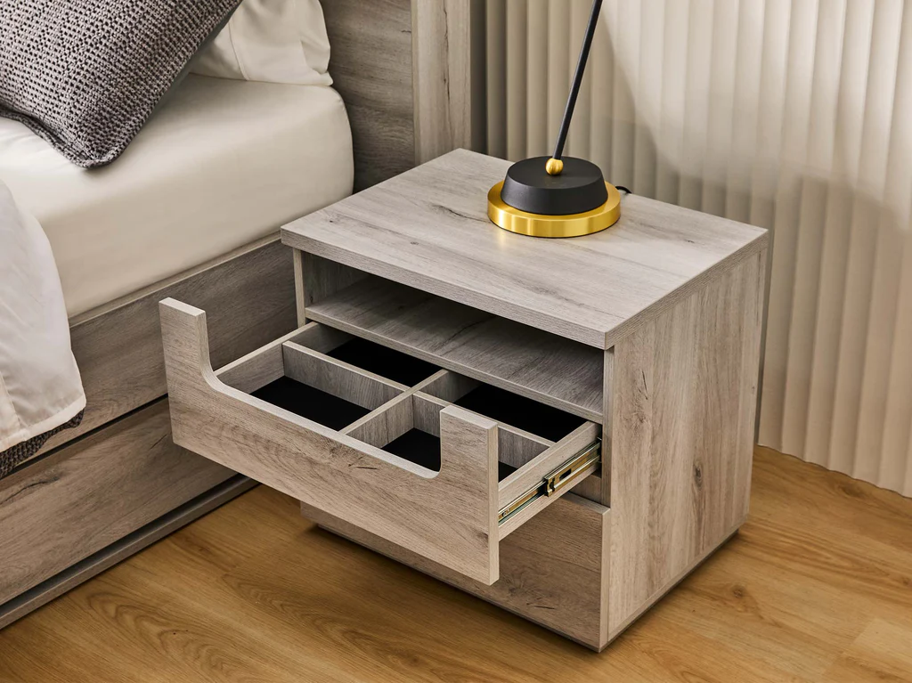 Panama Bedside Table 2 Drawer - Washed Grey
