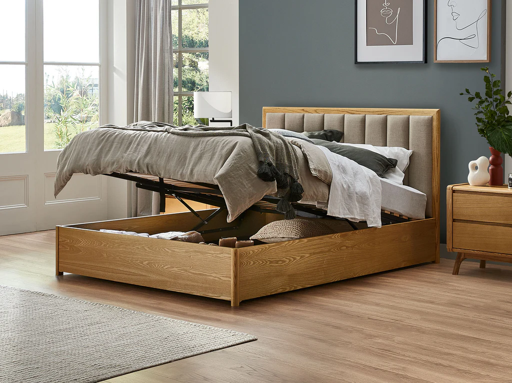 Evita Bed Frame with Gas Lift Base - King Single / Wheat