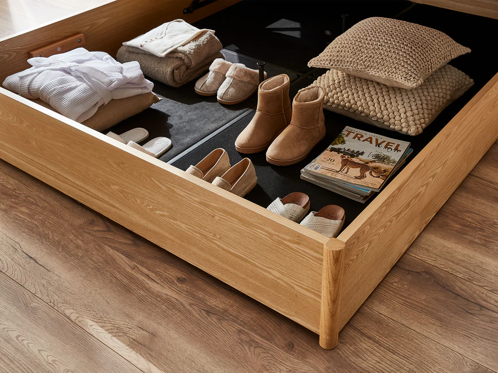 Evita Bed Frame with Gas Lift Base - King Single / Wheat