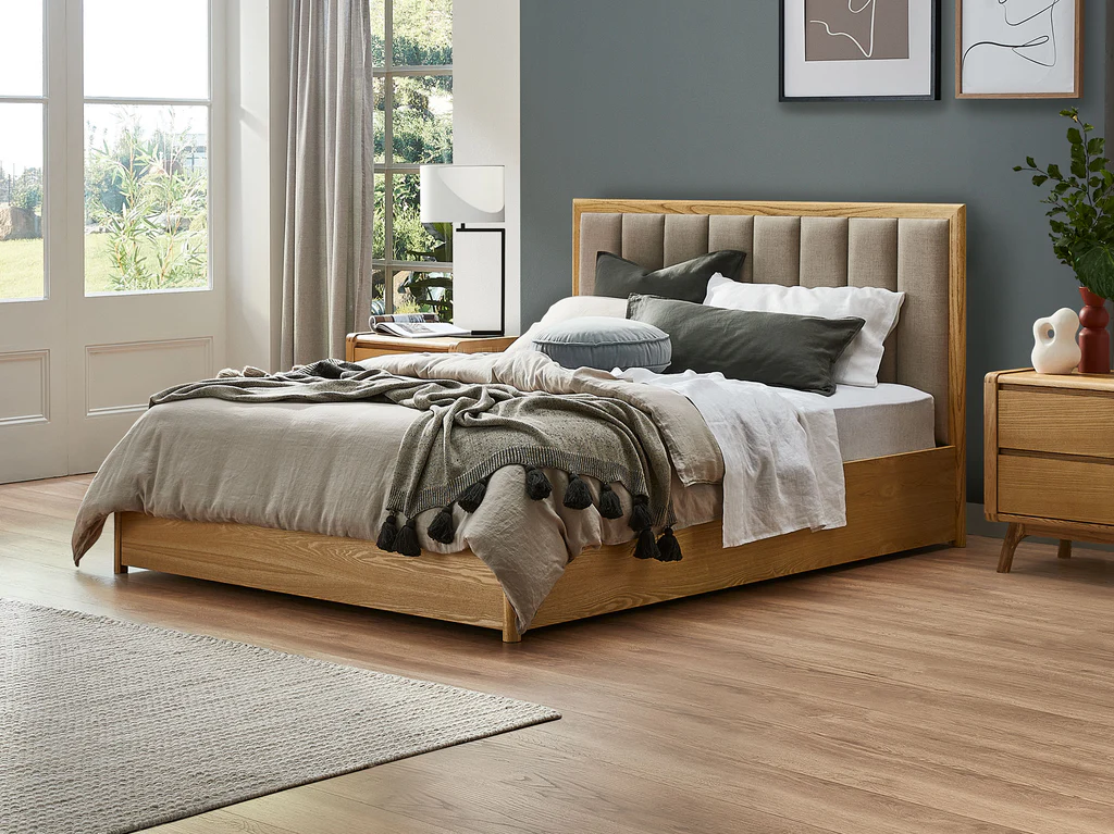 Evita Bed Frame with Gas Lift Base - King Single / Wheat
