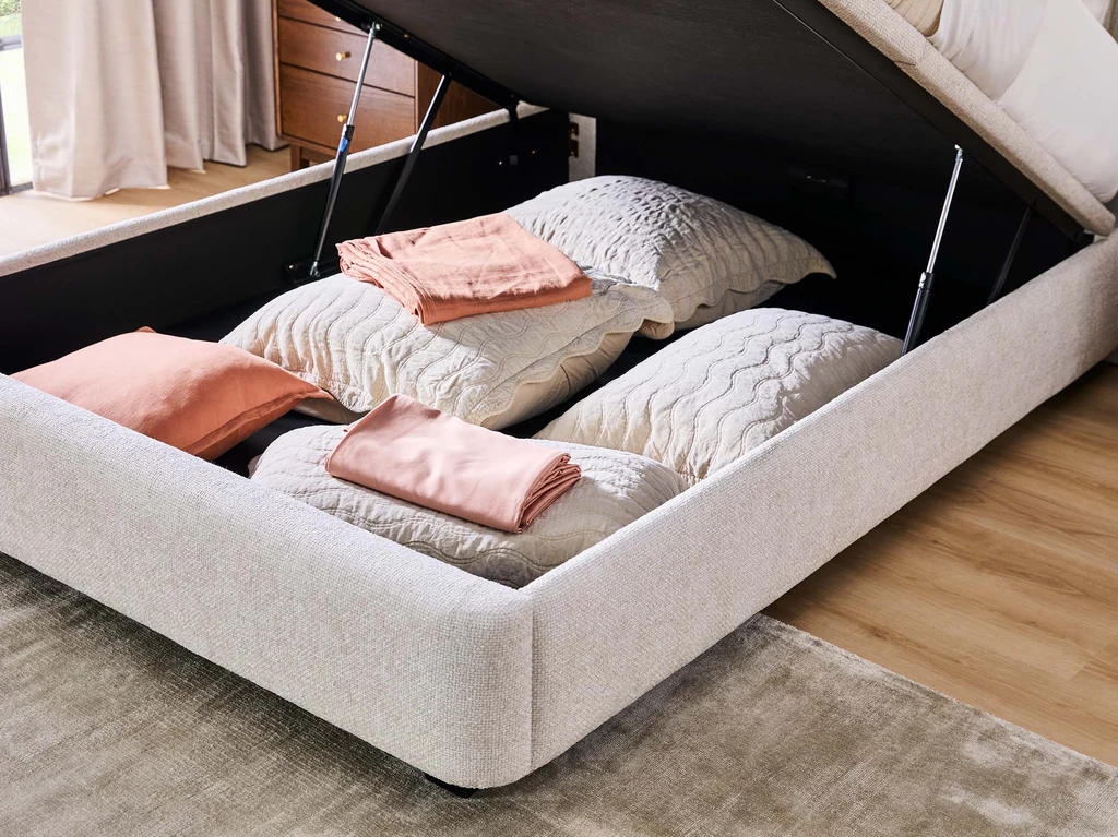 Ovation Waterfall Bed Frame with Gas Lift Base - Queen / Vanilla