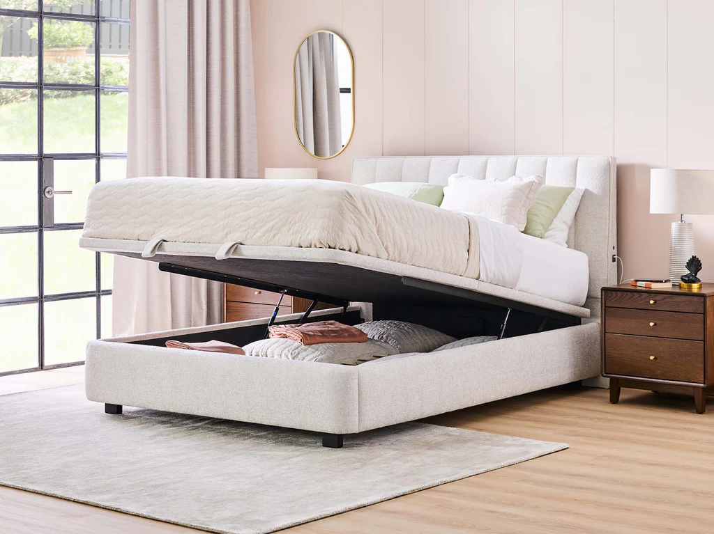 Ovation Waterfall Bed Frame with Gas Lift Base - Queen / Vanilla
