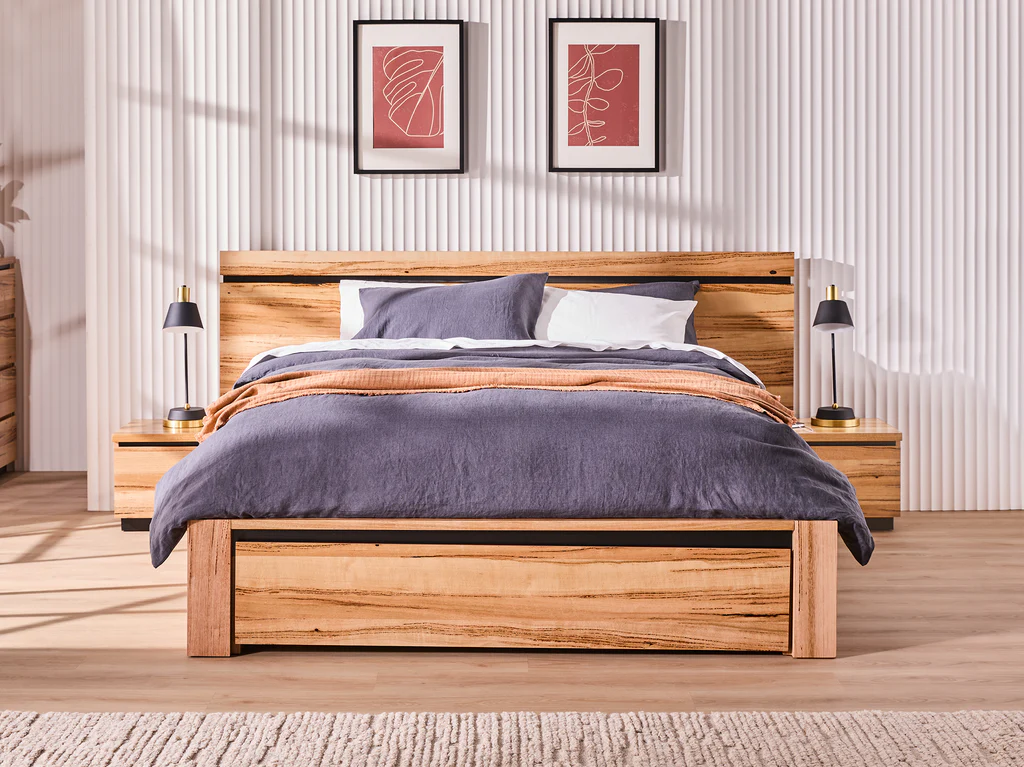 Chelsea Bed Frame with Gas Lift 1 Drawer Base & Tech Pack - Queen / Natural