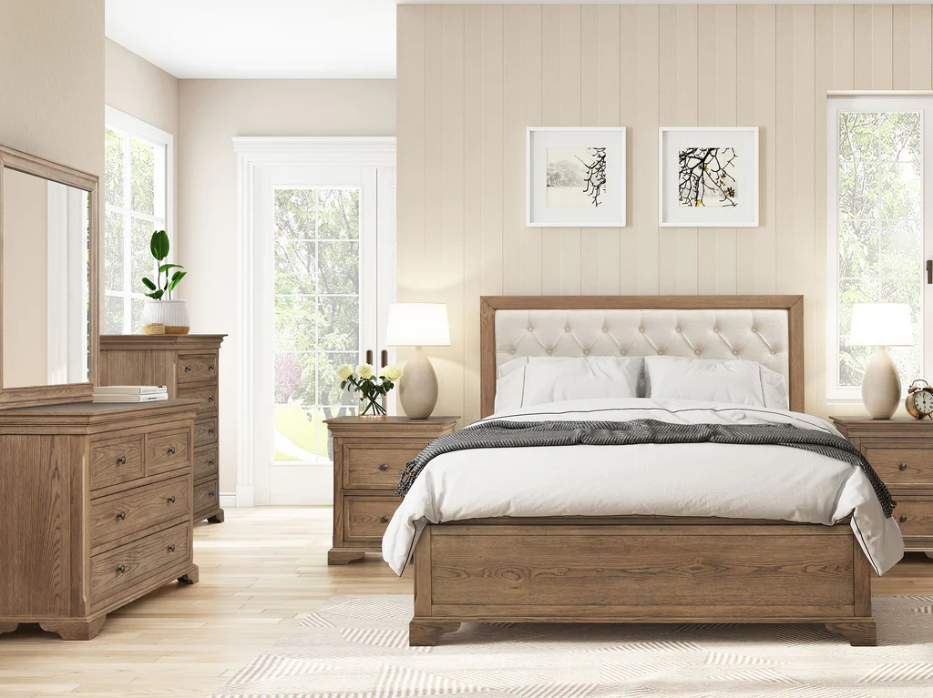 Dorset Square Bed Frame with Gas Lift Base - Queen / Light Walnut