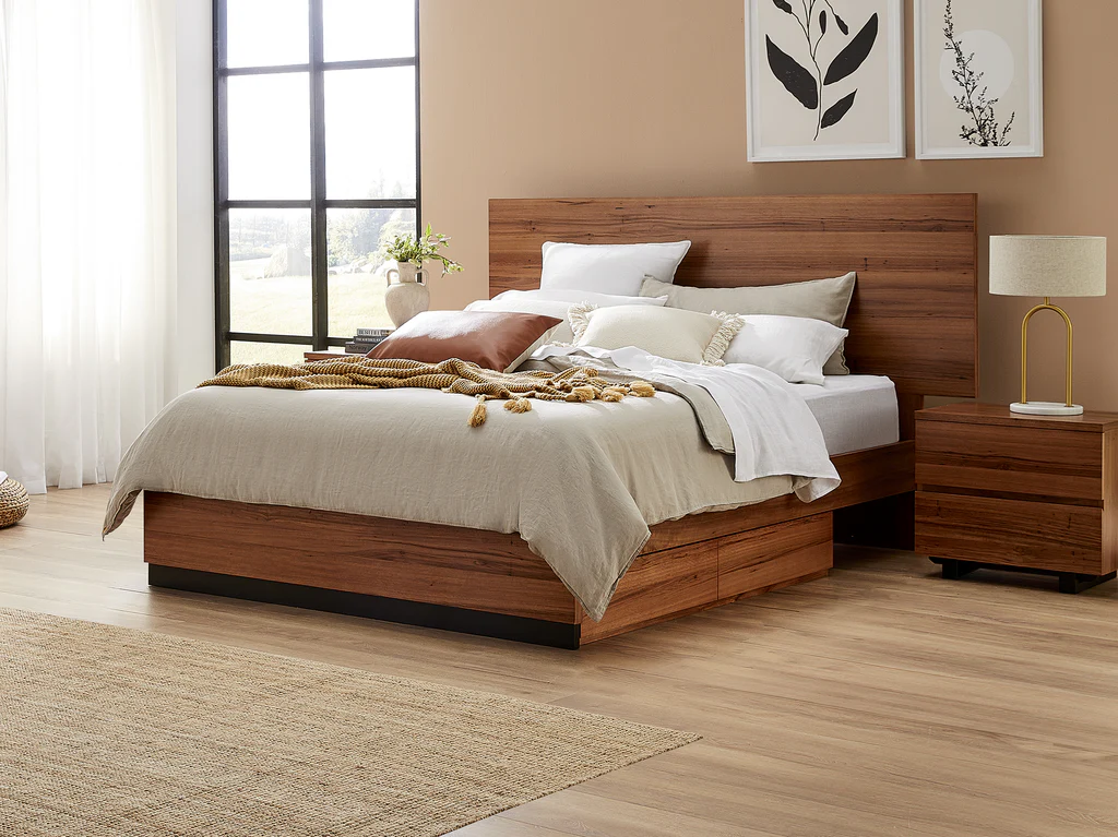 Flinders Extended Bed Frame with 4 Drawer Base - Double / Natural