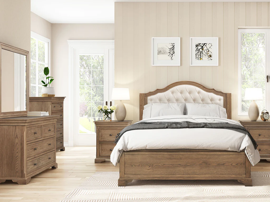 Dorset Ornate Bed Frame with Classic Base - Queen / Light Walnut