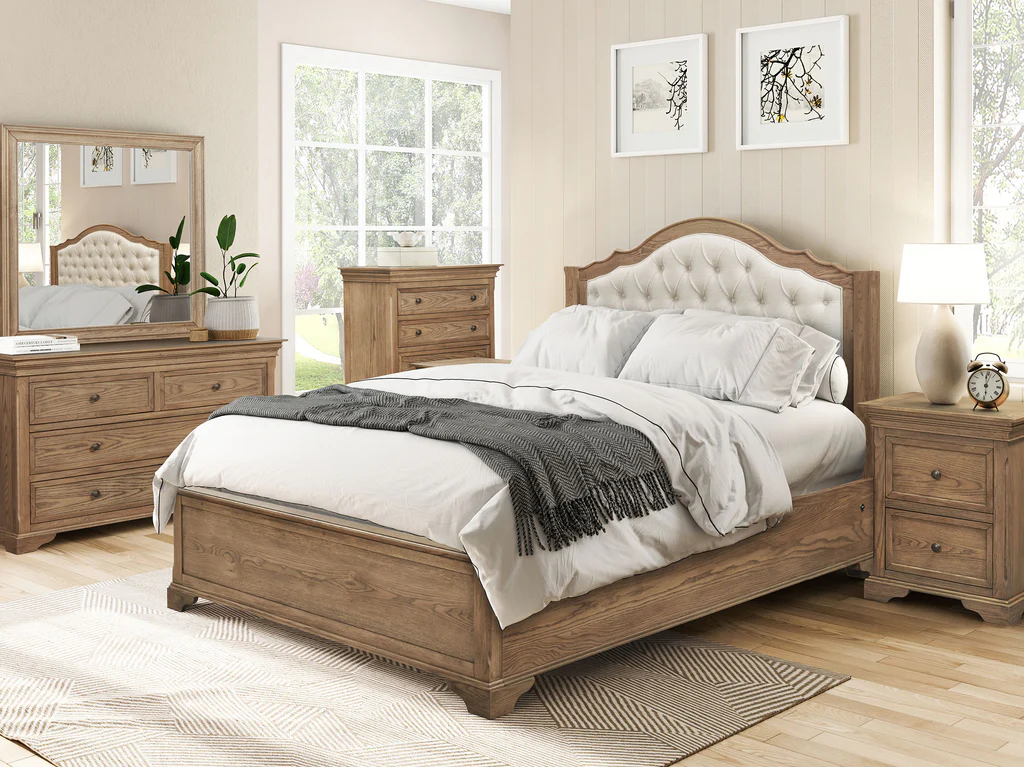 Dorset Ornate Bed Frame with Classic Base - Queen / Light Walnut