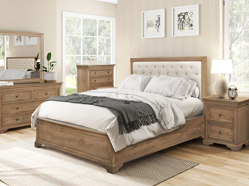 Dorset Square Bed Frame with Classic Base - Queen / Light Walnut