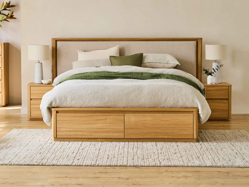 Balmain Extended Bed Frame with Gas Lift Base & Tech Pack - Double / Natural