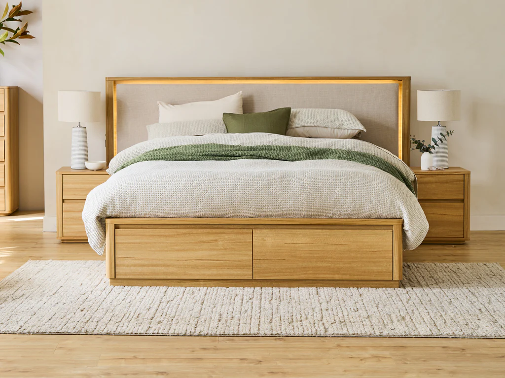 Balmain Extended Bed Frame with Gas Lift Base & Tech Pack - Double / Natural