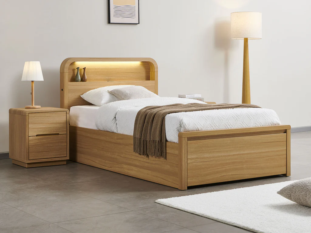 Byron Bed Frame with Gas Lift 2 Drawer Base - King Single / Natural 3 Byron Bed Frame with Gas Lift 2 Drawer Base - King Single / Natural