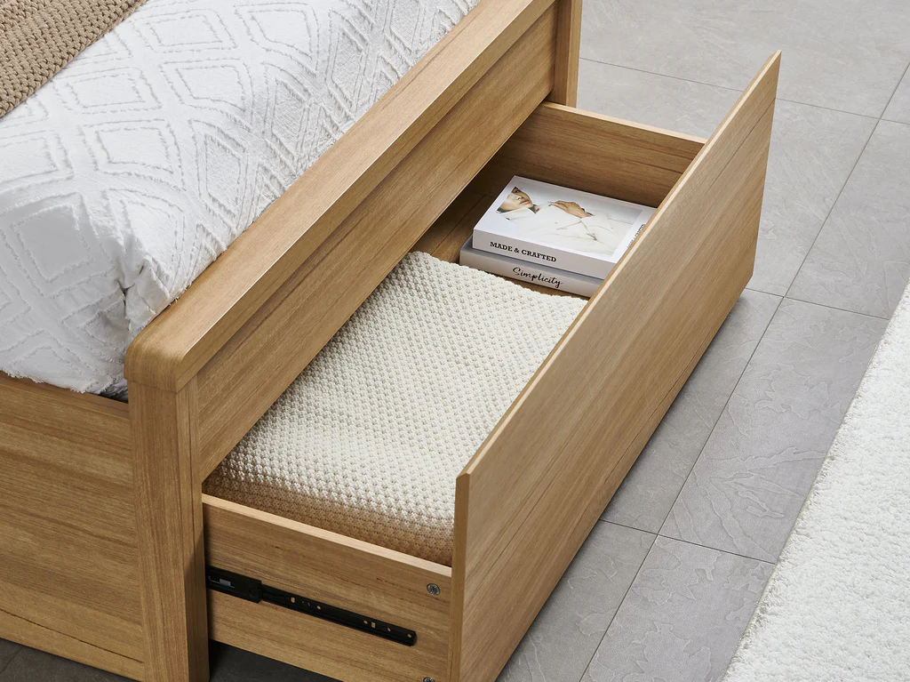 Byron Bed Frame with Gas Lift 2 Drawer Base - King Single / Natural 4 Byron Bed Frame with Gas Lift 2 Drawer Base - King Single / Natural