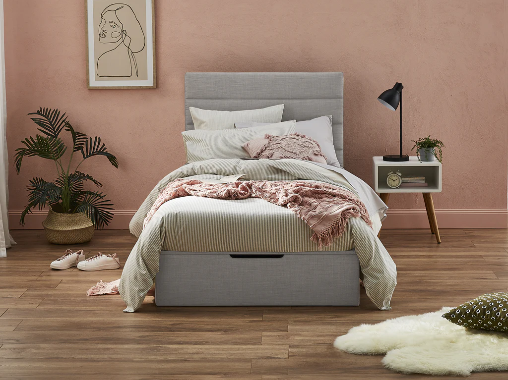 Paddington Bed Frame (with gas lift storage base) - King Single / Grey