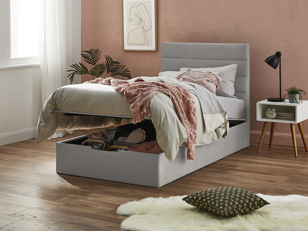 Paddington Bed Frame (with gas lift storage base) - King Single / Grey