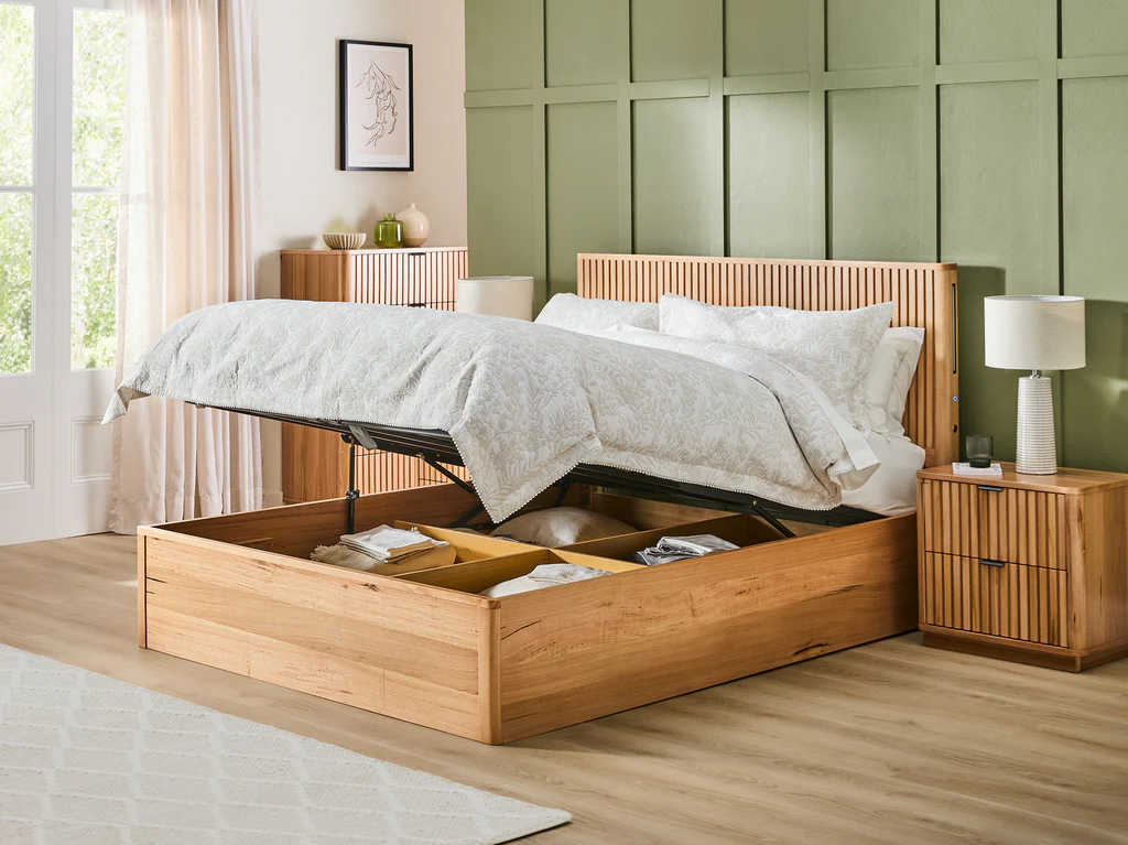 Kallista Bed Frame with Gas Lift Base - King Single / Natural 3 Kallista Bed Frame with Gas Lift Base - King Single / Natural