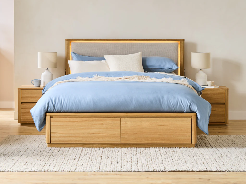 Balmain Bed Frame with Gas Lift Base & Tech Pack - Double / Natural