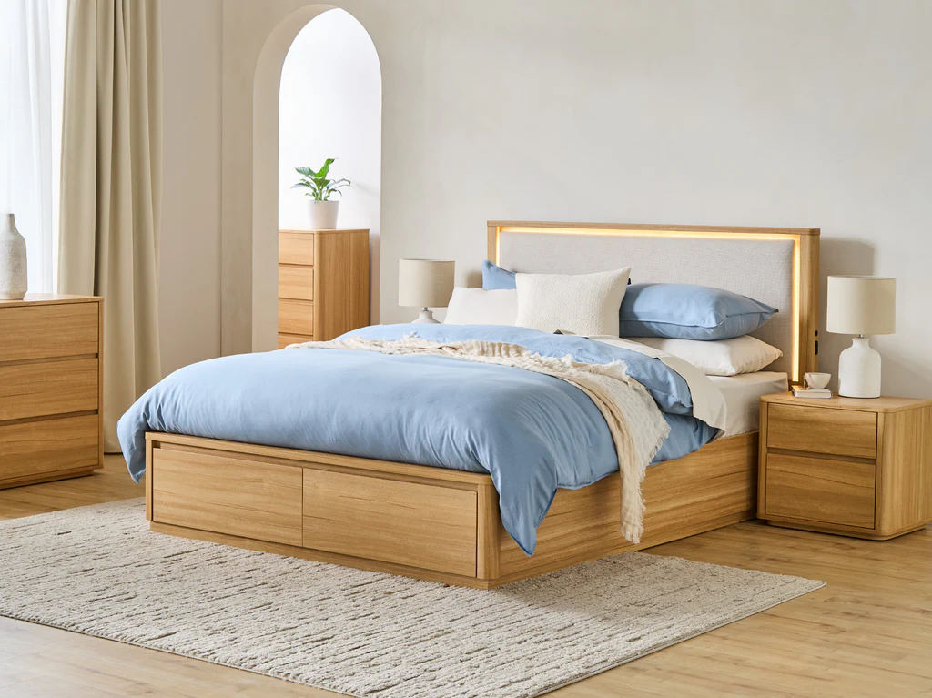 Balmain Bed Frame with Gas Lift Base & Tech Pack - Double / Natural 5 Balmain Bed Frame with Gas Lift Base & Tech Pack - Double / Natural