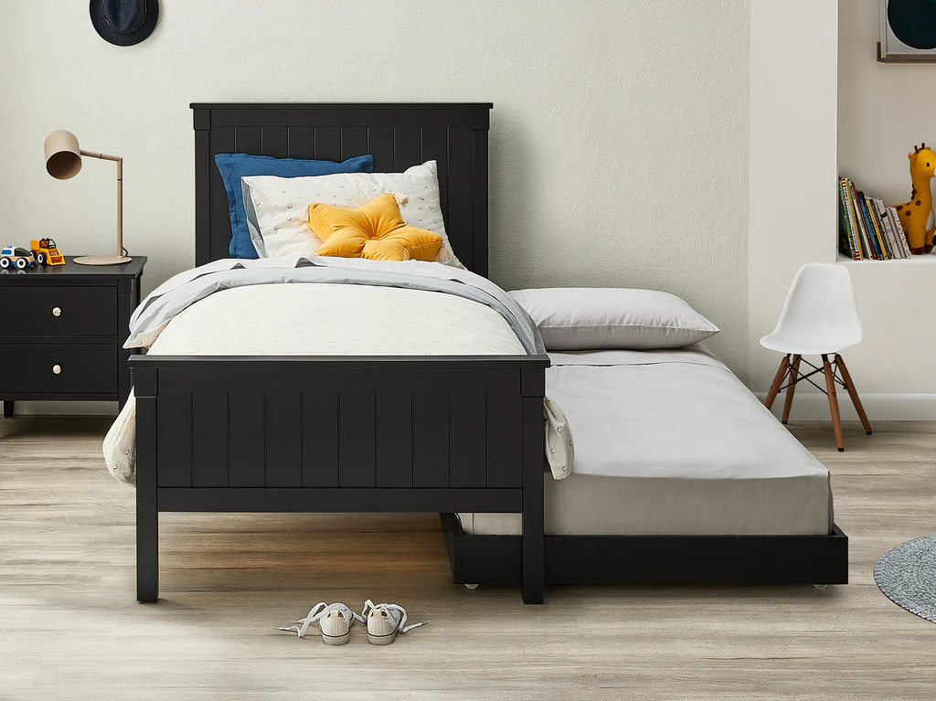 Durham Full Panel Bed Frame With Trundle - Single / Black