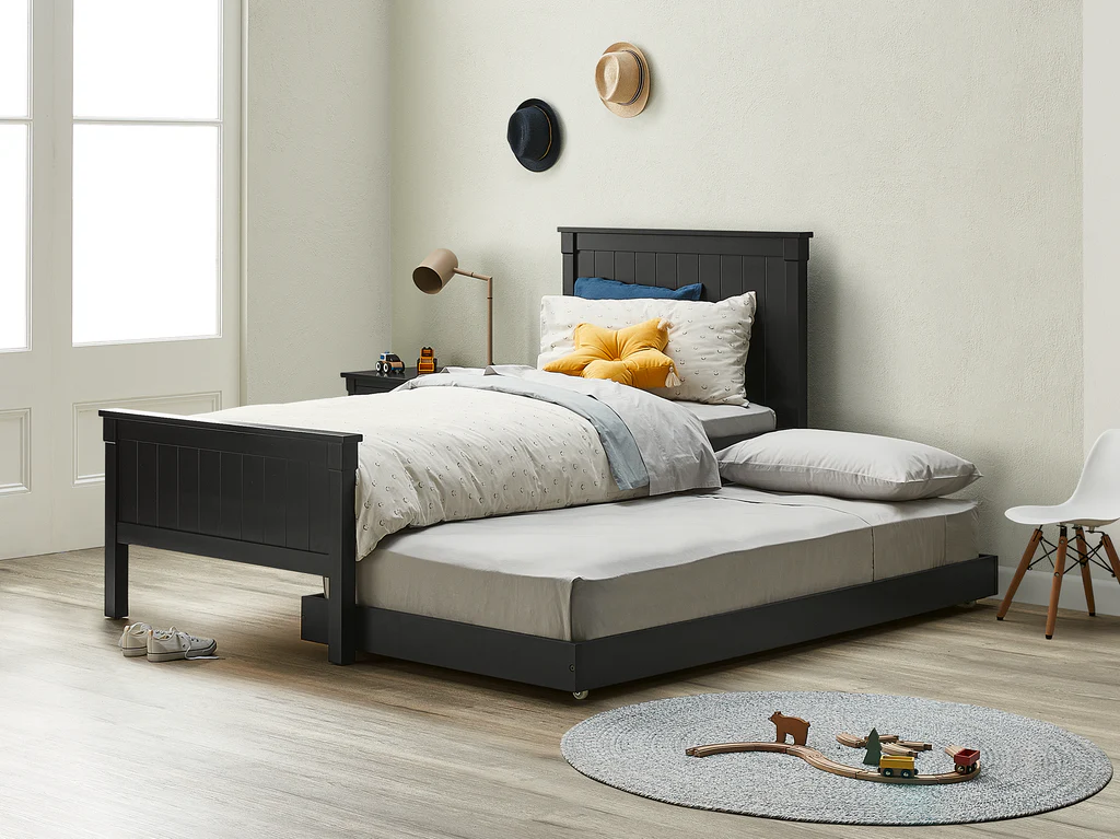 Durham Full Panel Bed Frame With Trundle - Single / Black