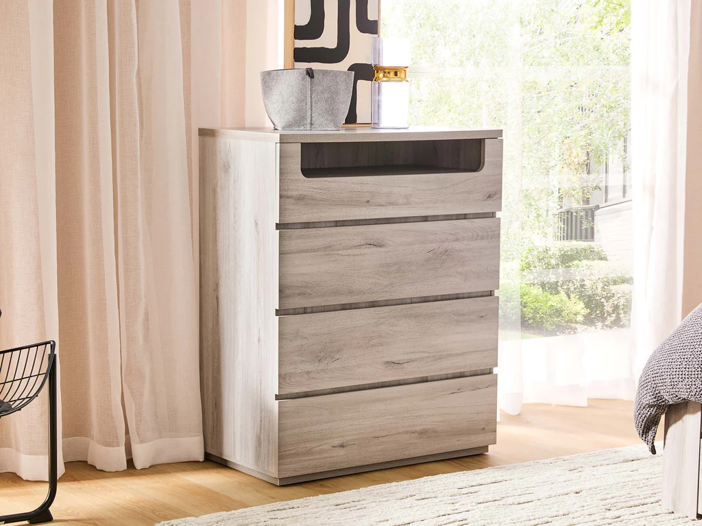 Panama Tallboy 4 Drawer - Washed Grey