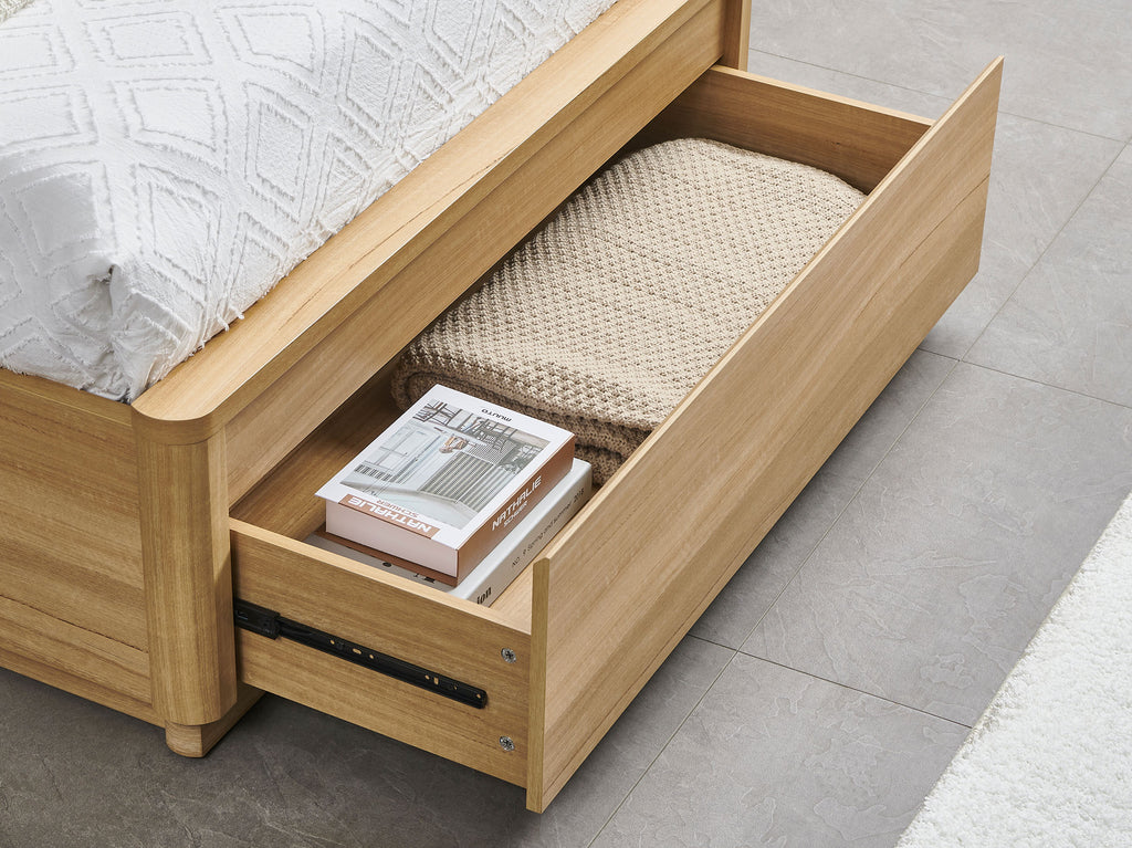 Bronte Bed Frame with Gas Lift 2 Drawer Base & Tech Pack - King Single / Natural