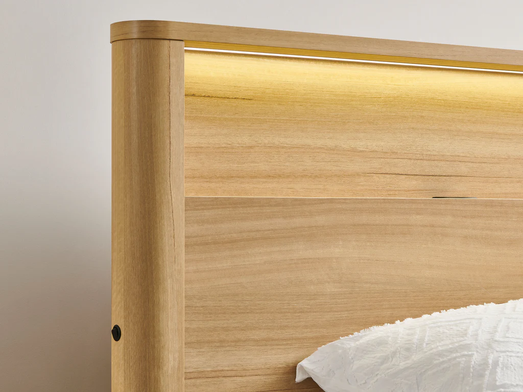 Bronte Bed Frame with Gas Lift 2 Drawer Base & Tech Pack - King Single / Natural