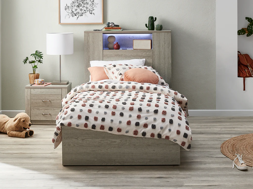 Empire Bed Frame with Gas Lift Storage Base with 1 Drawer - King Single / Ash