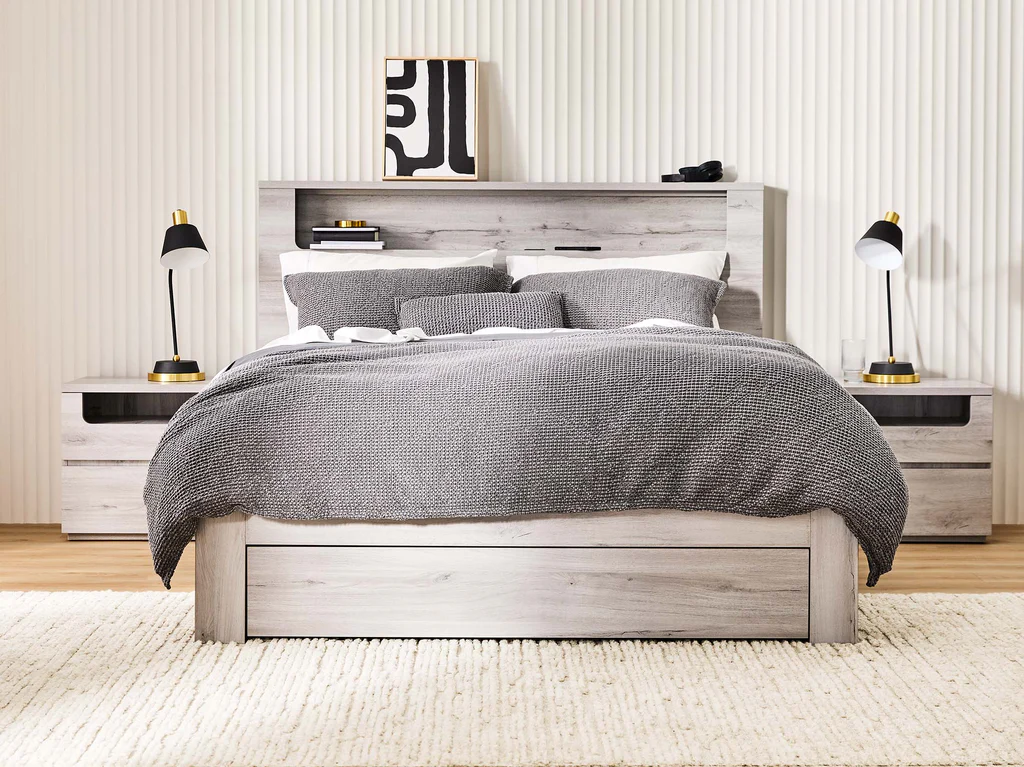 Panama Bed Frame with Side Gas Lift Base - King Single / Washed Grey