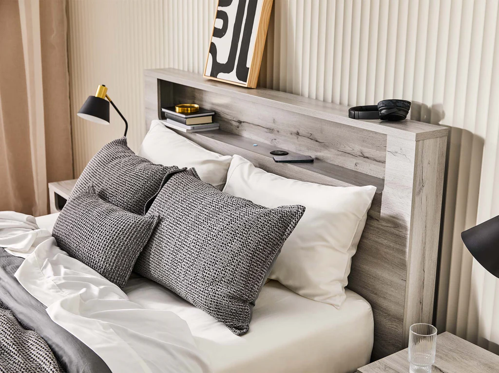 Panama Bed Frame with Side Gas Lift Base - King Single / Washed Grey