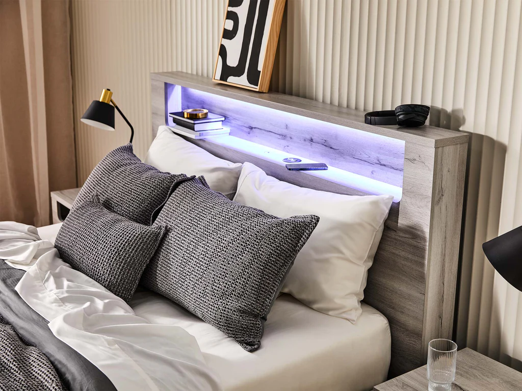 Panama Bed Frame with Side Gas Lift Base - King Single / Washed Grey