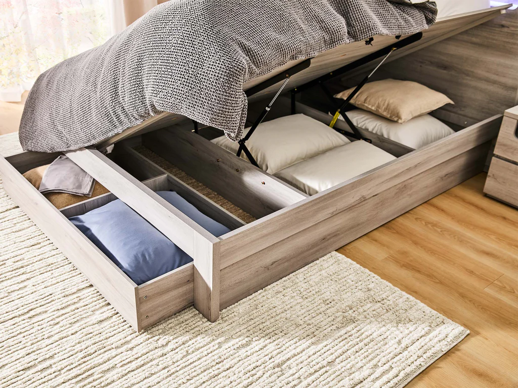 Panama Bed Frame with Side Gas Lift Base - King Single / Washed Grey