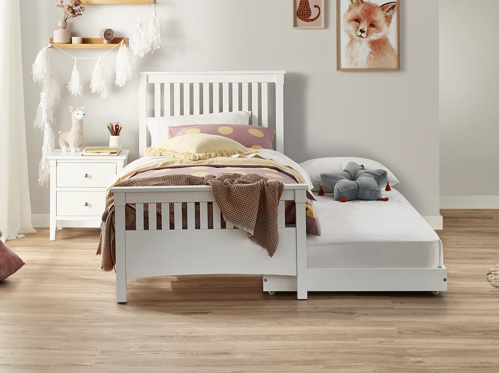 Durham Open Post Bed Frame With Trundle - Single / White