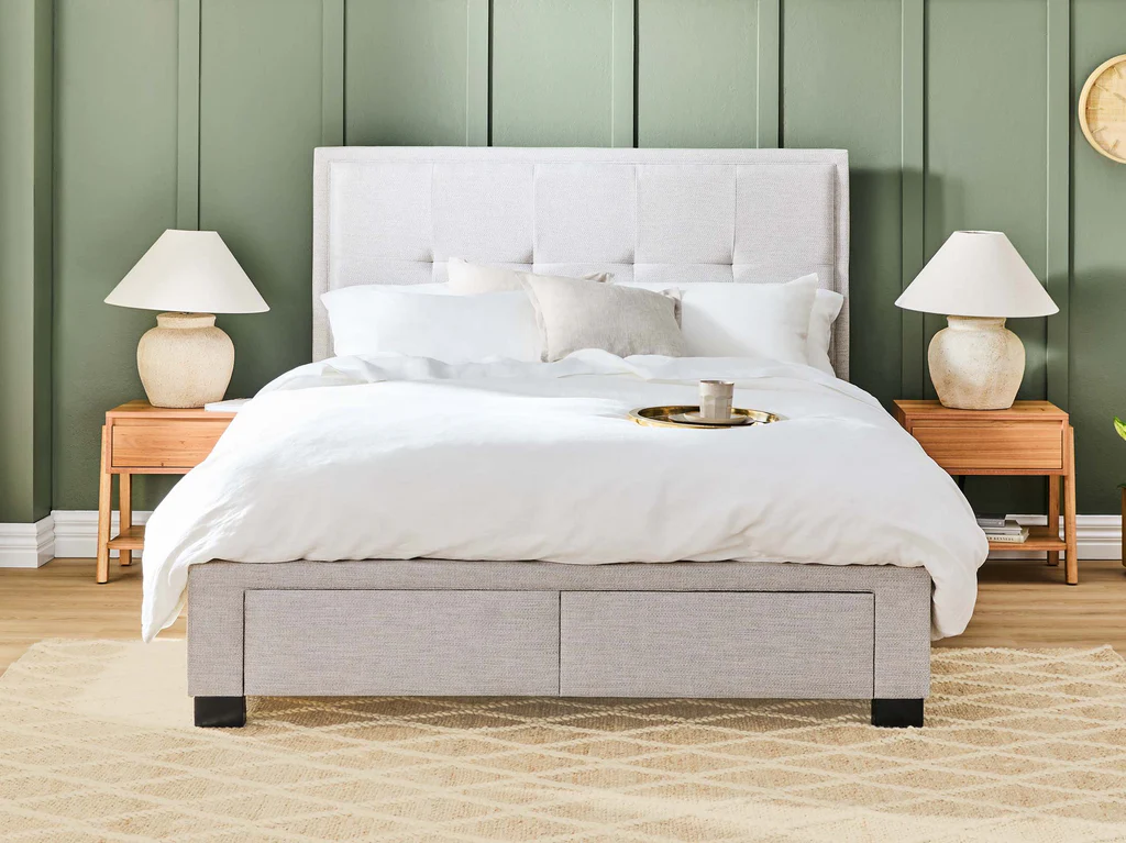 My Style Framed Headboard with Standard 2 Drawer Base - Single / Emir Alabaster