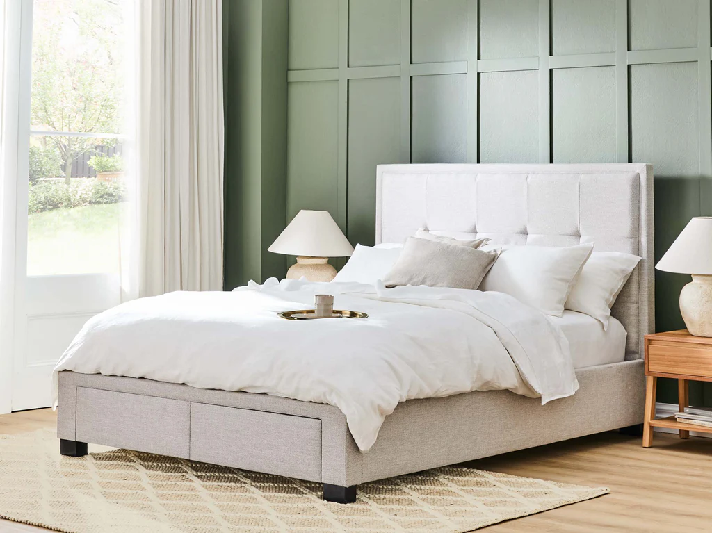 My Style Framed Headboard with Standard 2 Drawer Base - Single / Emir Alabaster