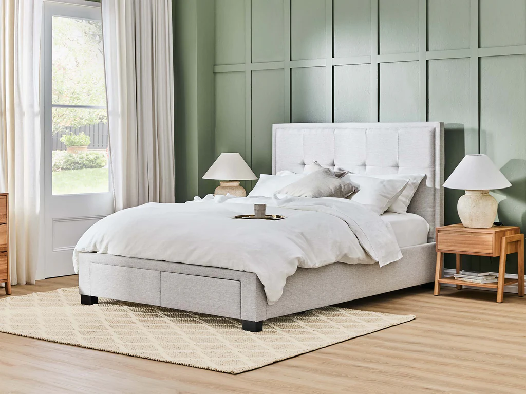 My Style Framed Headboard with Standard 2 Drawer Base - Single / Emir Alabaster