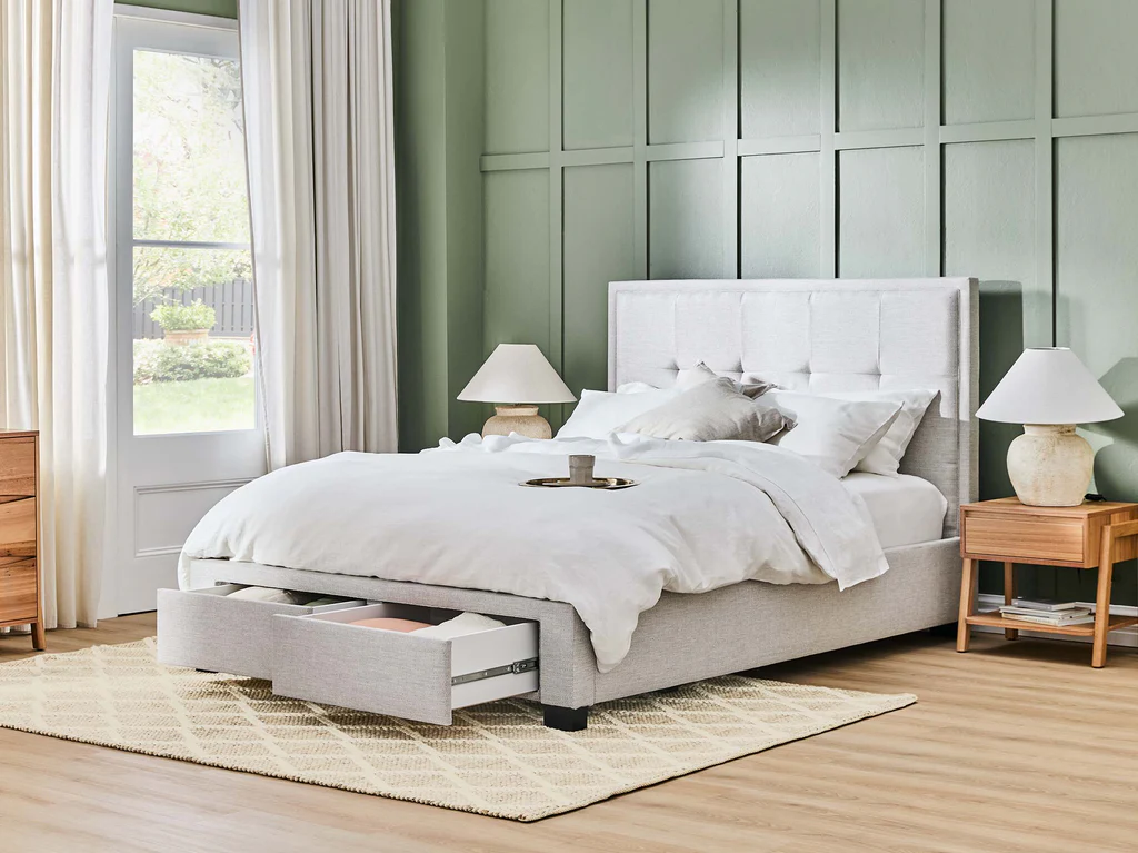 My Style Framed Headboard with Standard 2 Drawer Base - Single / Emir Alabaster