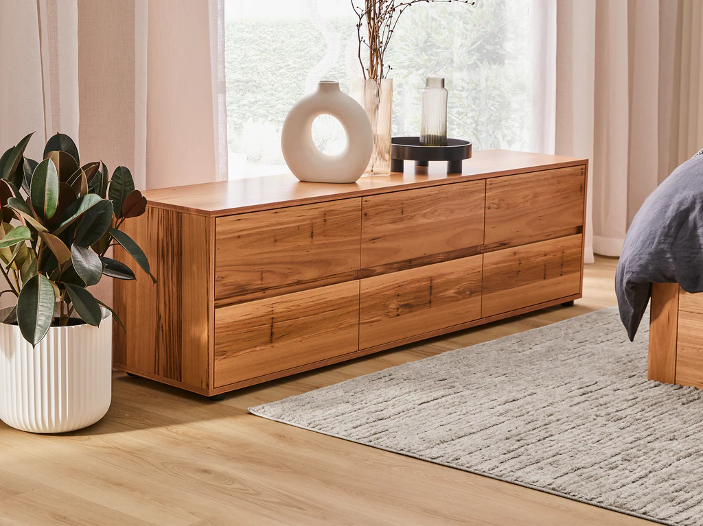 My Design Low Chest with Straight Cut Out Handle 6 Drawer - Native