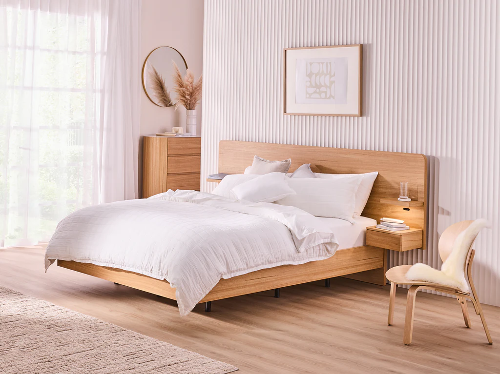 Jervis Extended Bed Frame with Floating Base & Bedsides - Queen / Natural