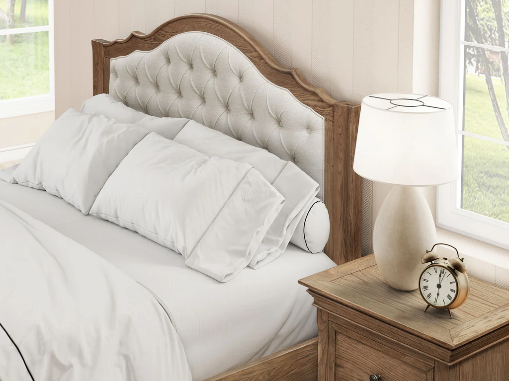 Dorset Ornate Bed Frame with Gas Lift Base - Queen / Light Walnut