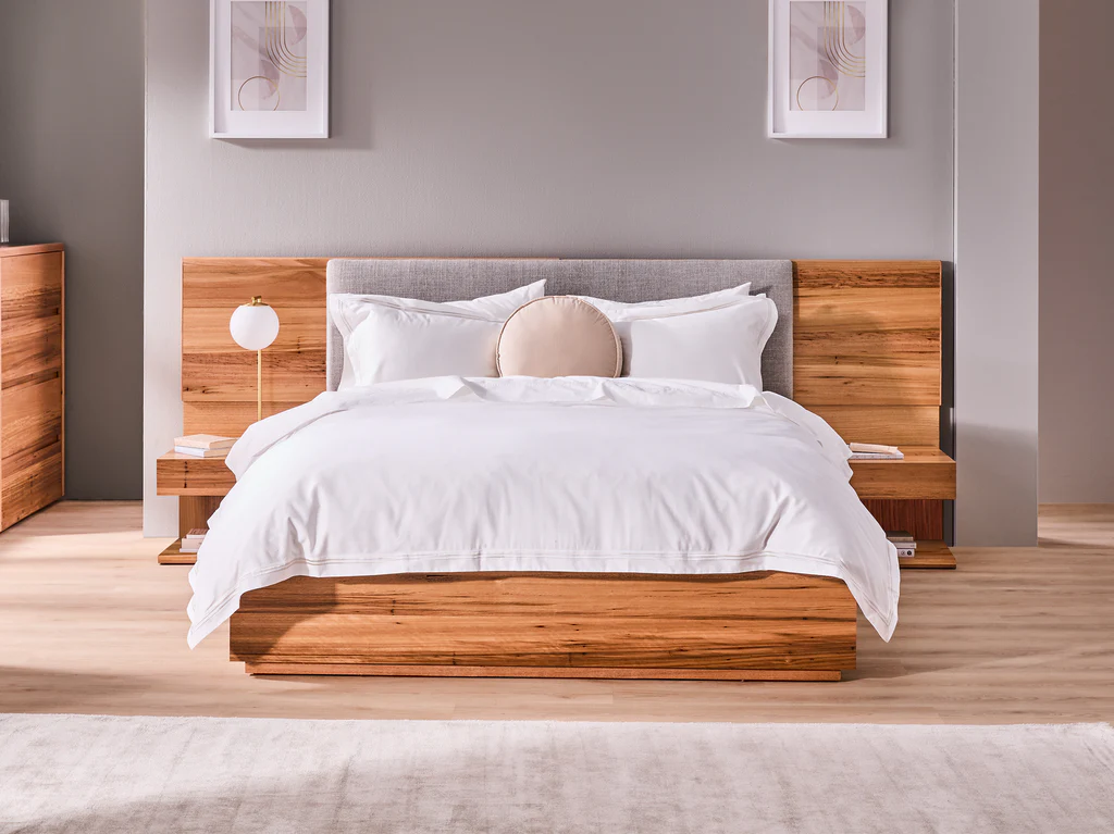 Espada Bed Frame with 4 Drawer Base & Bedsides - Queen / Light Ash